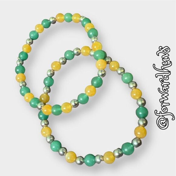 Bundle Sale 3 for $15 | Two Green and Gold Stretch Bracelets - Picture 4 of 7